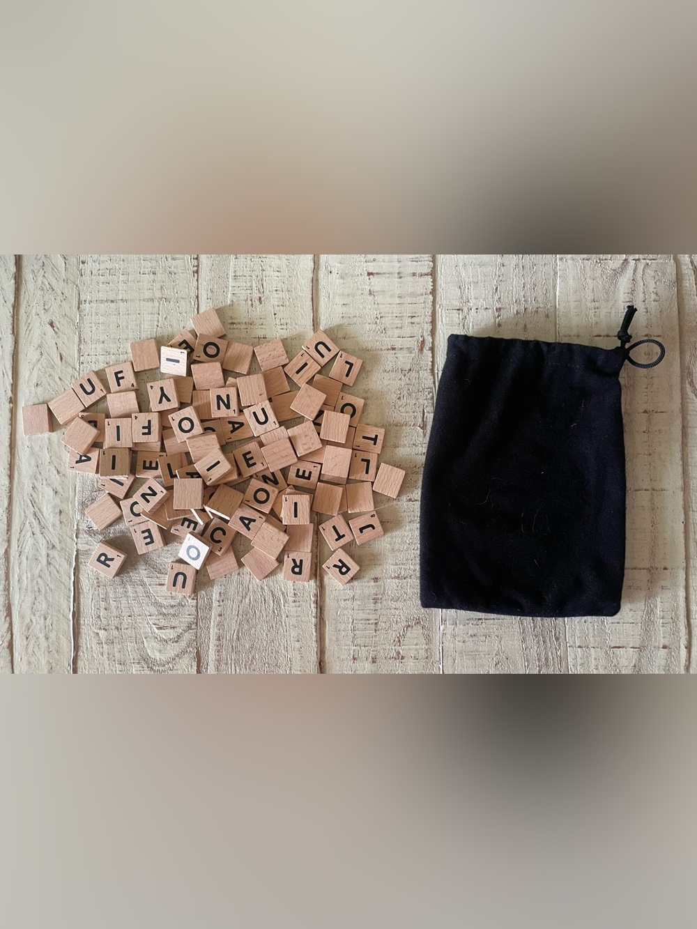 Black Velvet Drawstring Pouch with Game Tiles